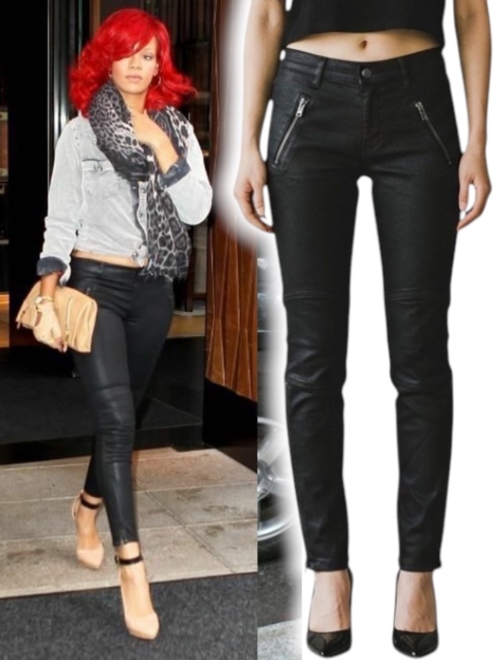 J Brand Agnes Stealth Jeans 25 Coated Moto Pants Rihanna Kim Kardashian Black